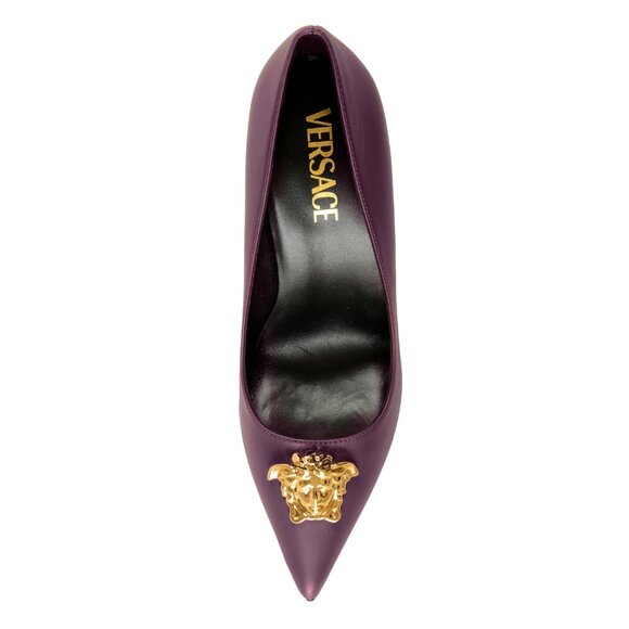 Versace Women's Gold Medusa Deep Purple Leather Pump Shoes US 8 IT 38 - Picture 7 of 8